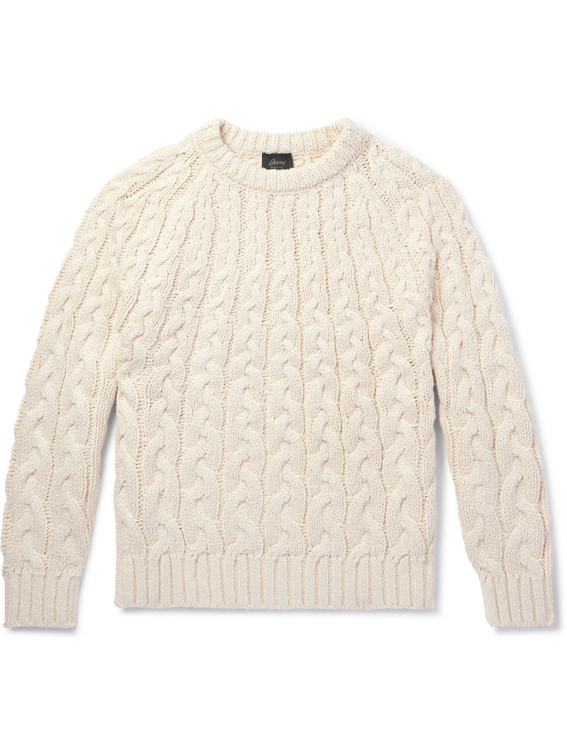Brioni Slim-fit Cable-knit Cotton Sweater In White