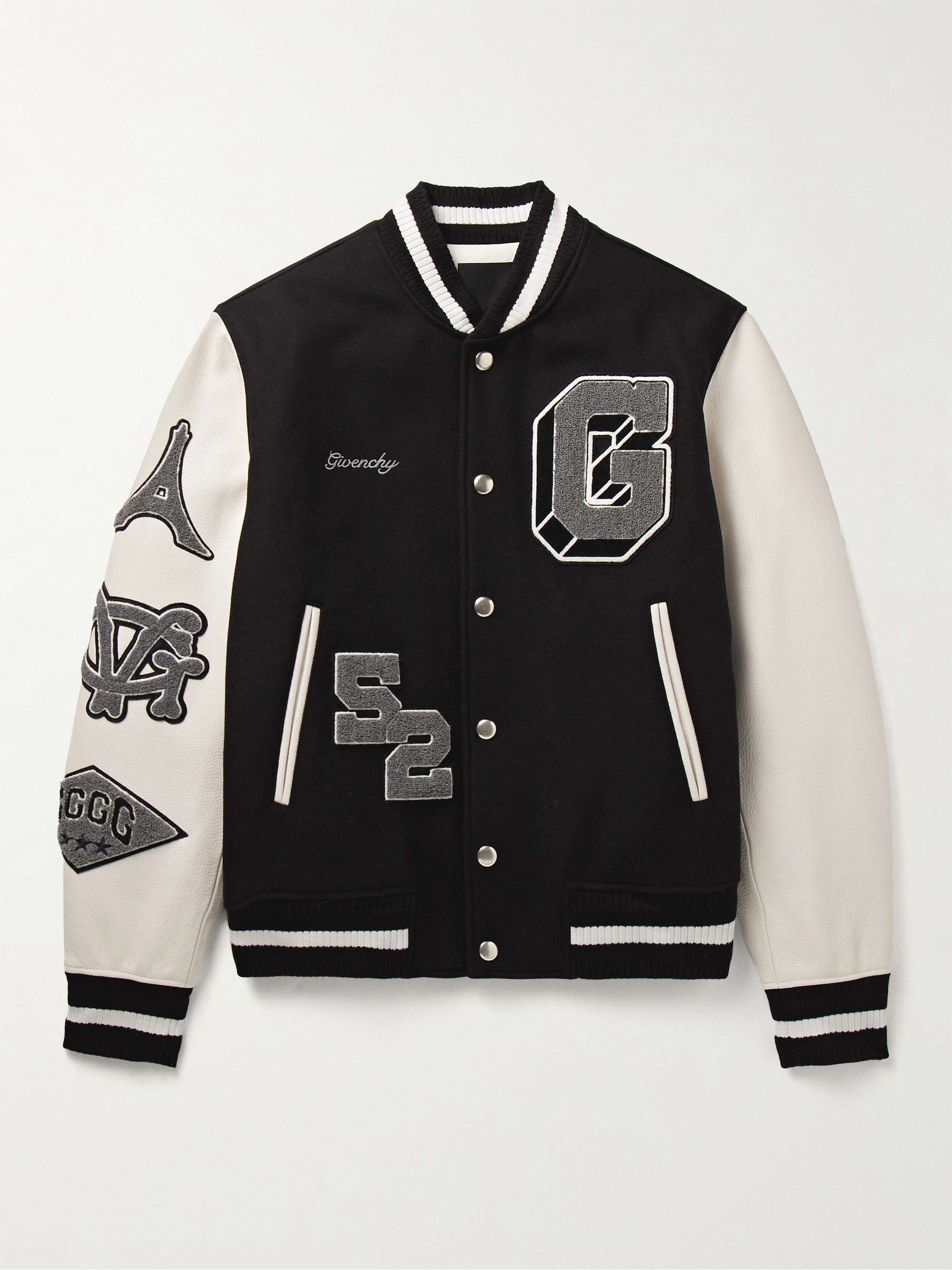 GIVENCHY Logo-Appliquéd Wool-Blend and Leather Varsity Jacket for Men ...