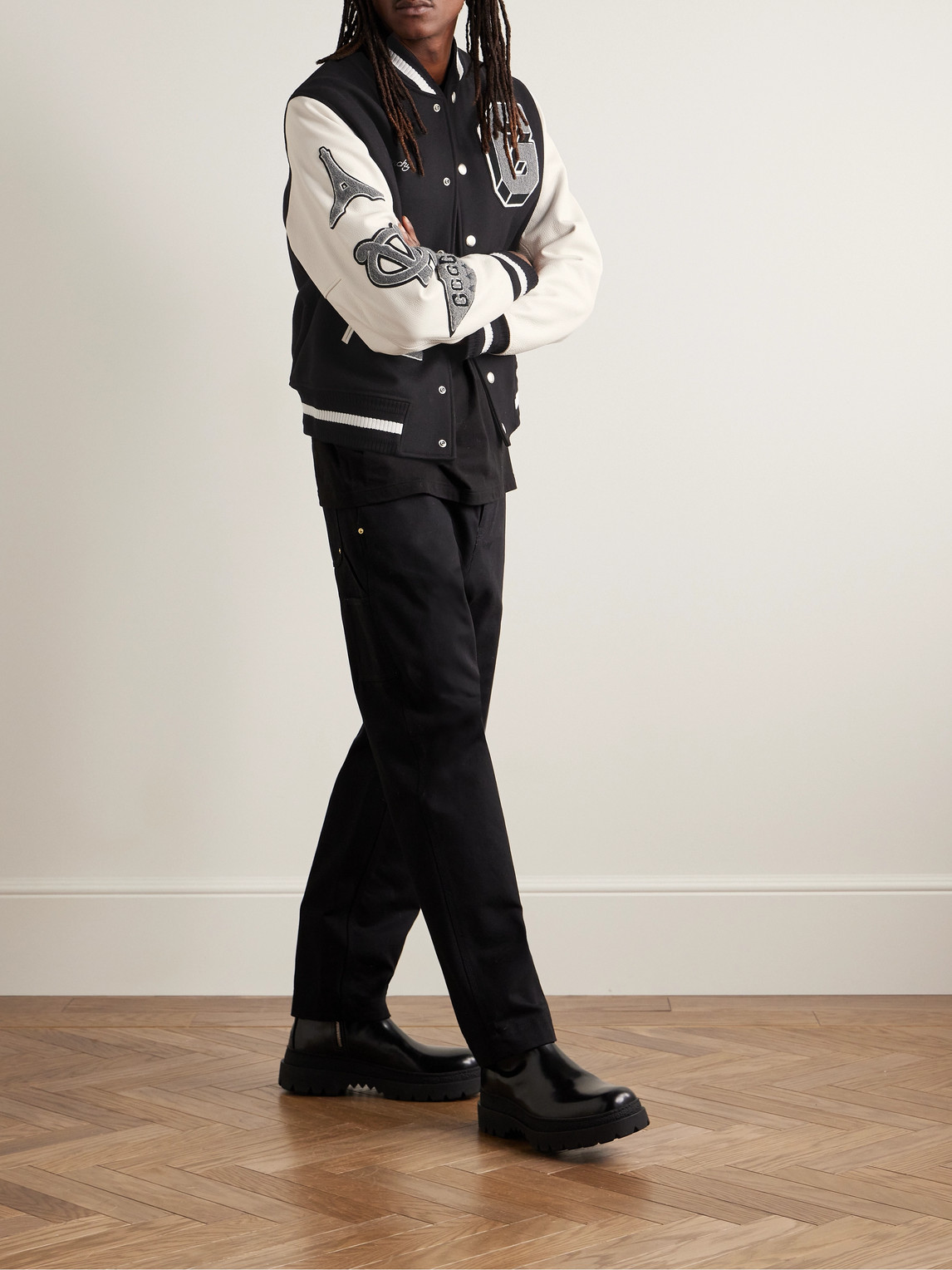 Shop Givenchy Logo-appliquéd Wool-blend And Leather Varsity Jacket In Black