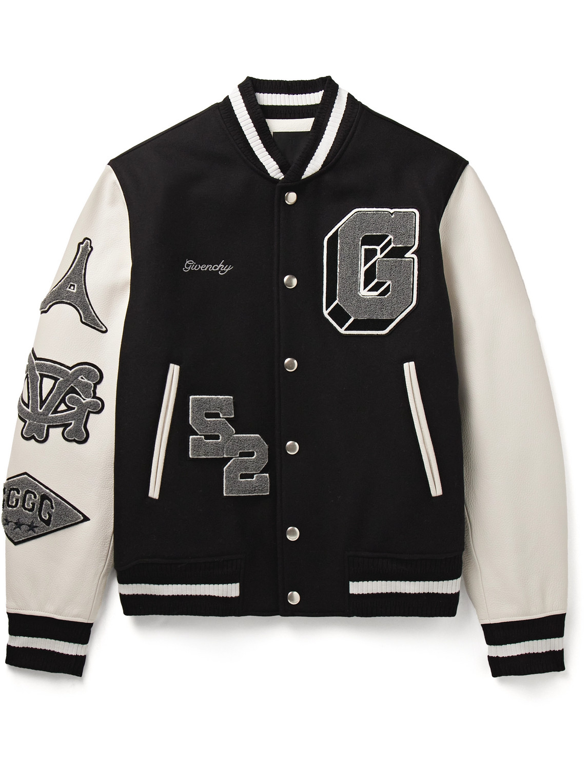 Givenchy Blackwhite Patches And Embroidery Bomber Jacket In Black