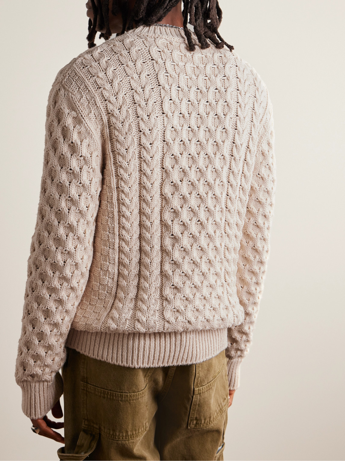 Shop Givenchy Logo-jacquard Cable-knit Cotton-blend Sweater In Neutrals