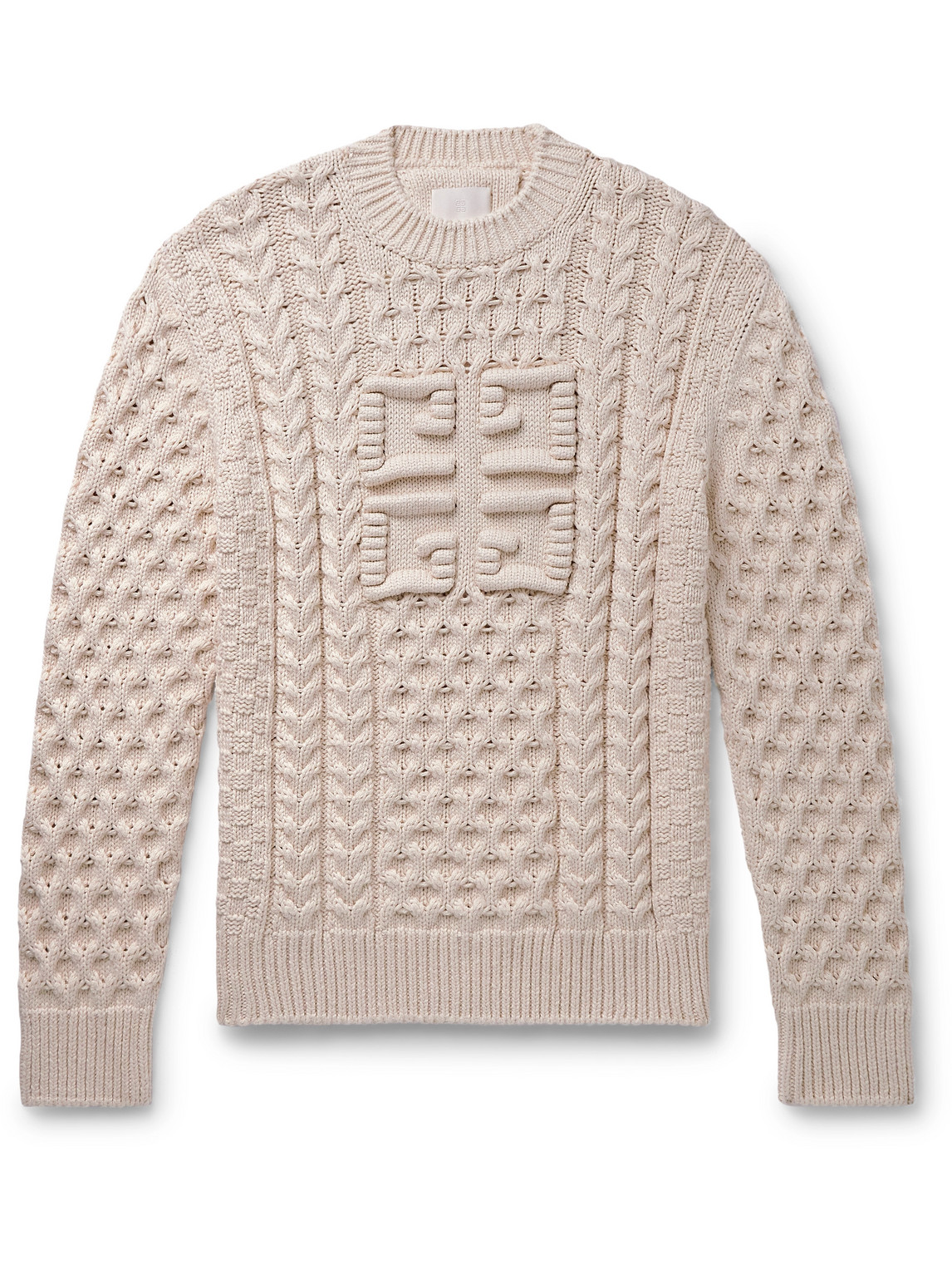 Shop Givenchy Logo-jacquard Cable-knit Cotton-blend Sweater In Neutrals