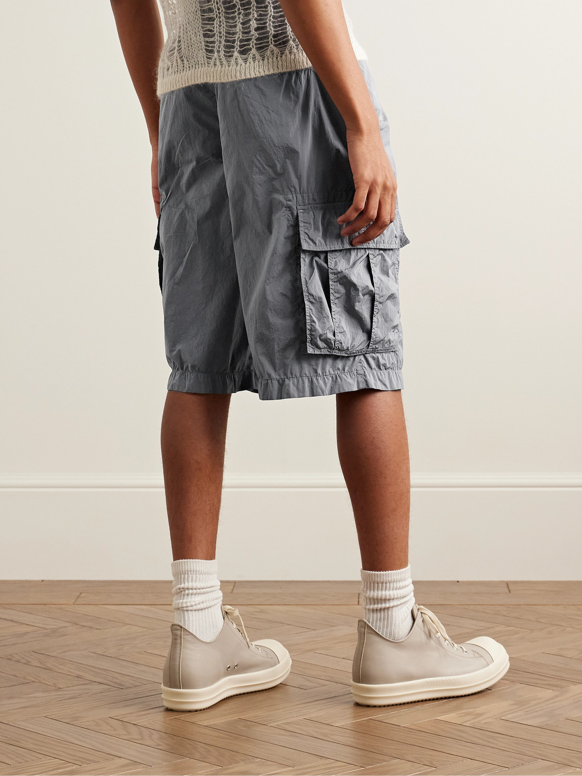 Shop Givenchy Straight-leg Reflective Shell Cargo Shorts In Gray