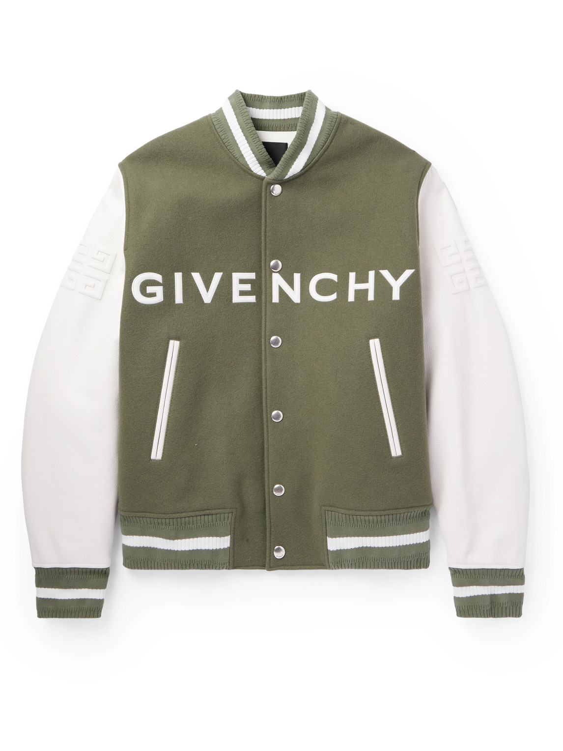 Shop Givenchy Logo-appliquéd Wool-blend And Leather Varsity Jacket In Green