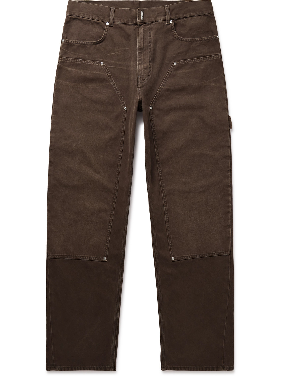 Shop Givenchy Carpenter Straight-leg Cotton-canvas Trousers In Brown