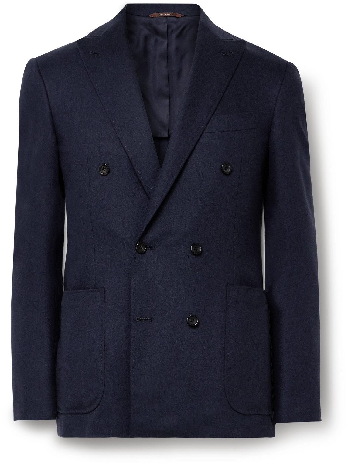 Canali Kei Slim-fit Double-breasted Wool-blend Felt Suit Jacket In Blue