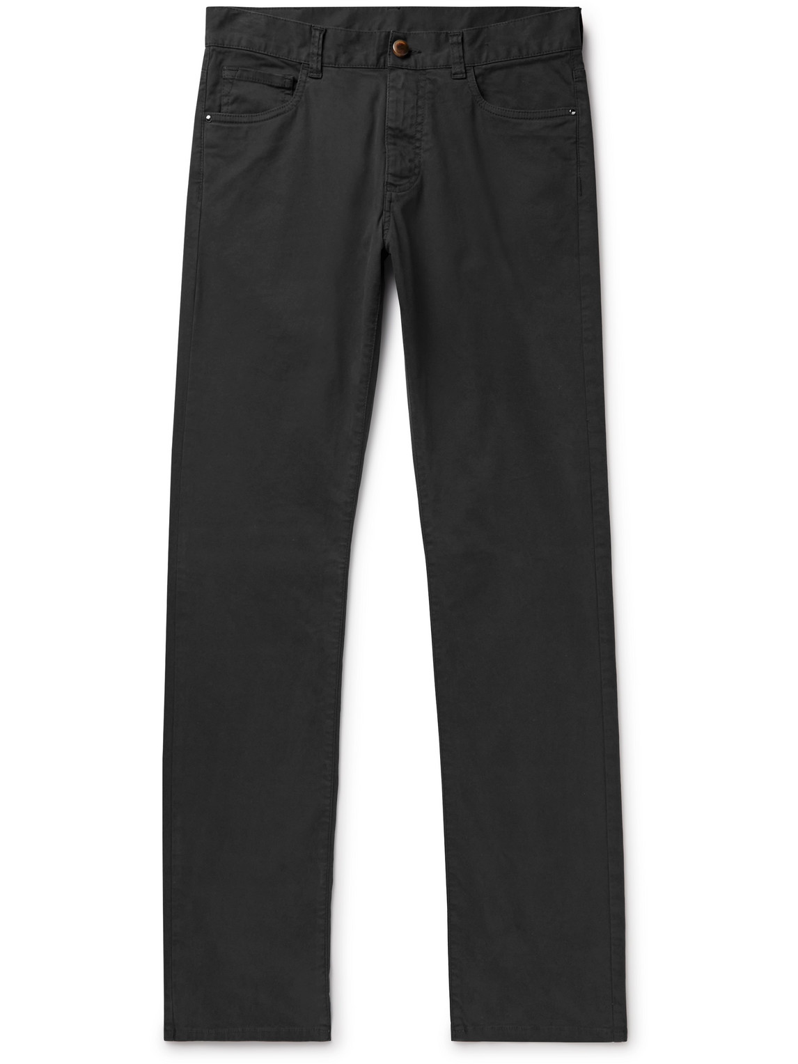 Canali Slim-fit Straight-leg Garment-dyed Cotton-blend Twill Trousers In Black