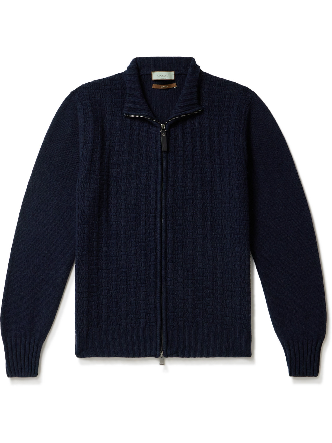 Canali Slim-fit Wool-blend Zip-up Sweater In Blue