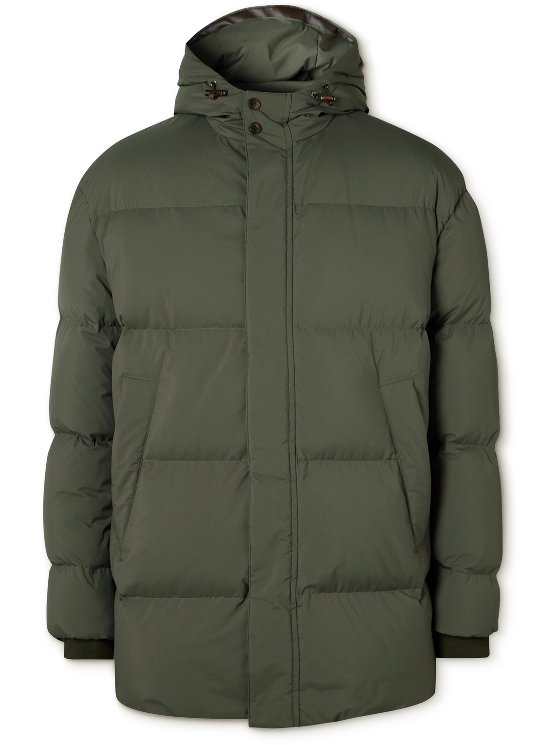 Canali Leather-trimmed Quilted Shell Hooded Down Jacket In Green