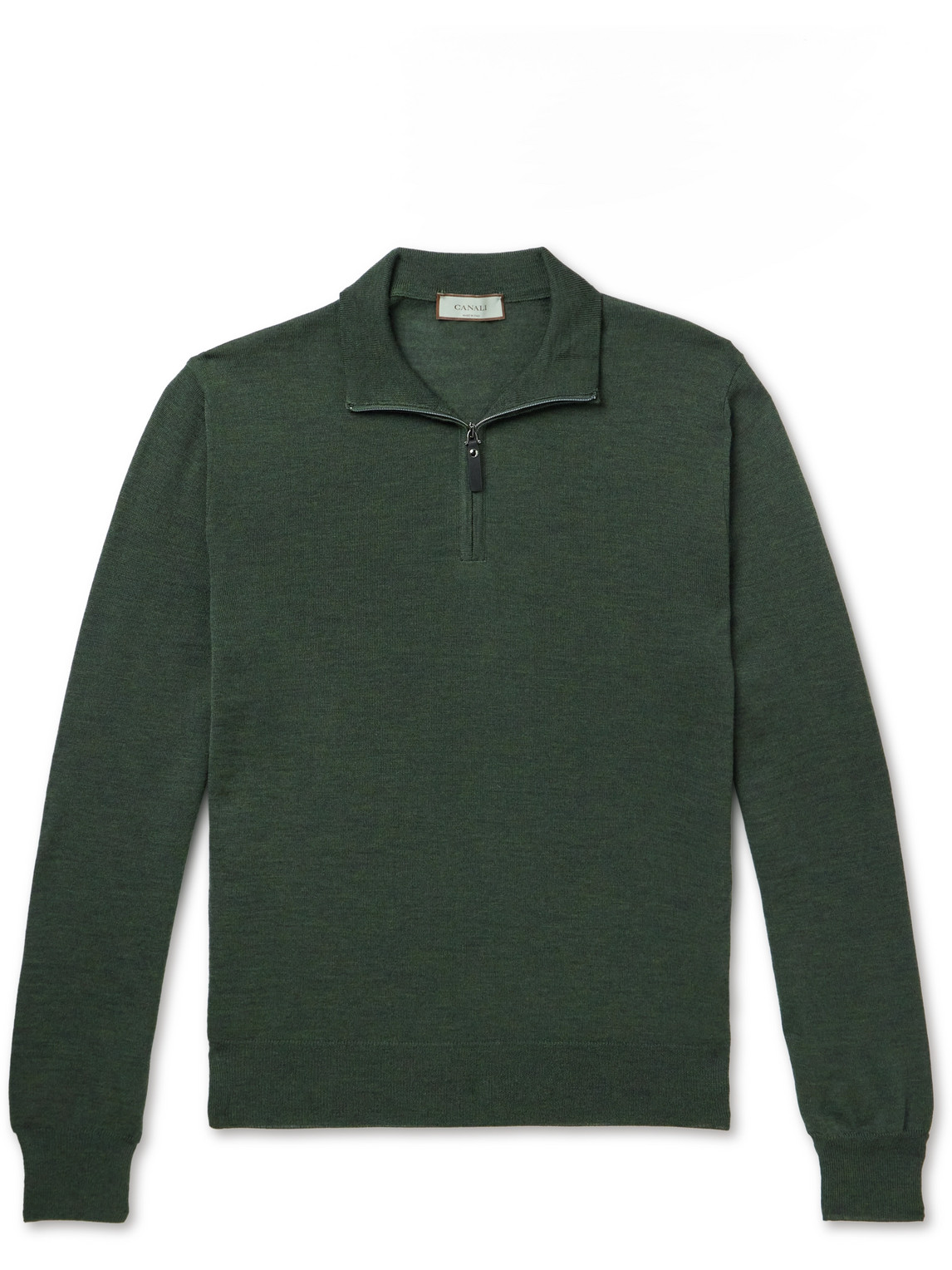 Canali Slim-fit Wool Half-zip Sweater In Green