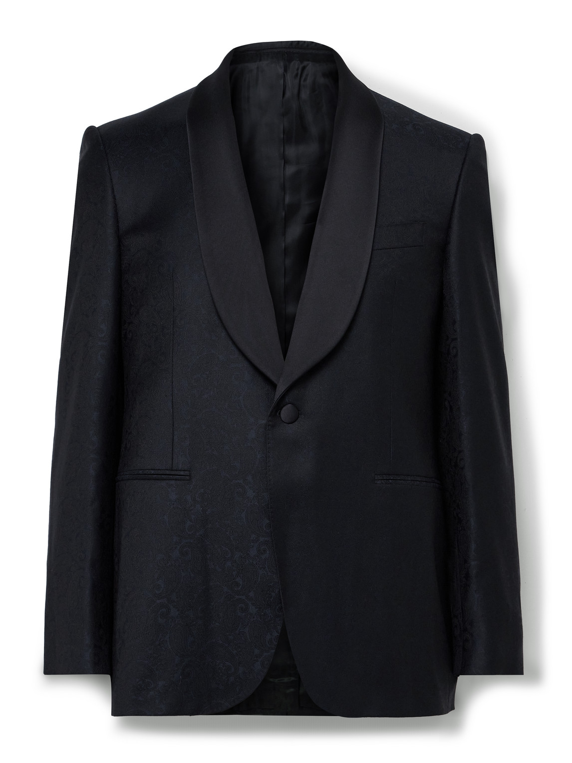 Canali Satin-trimmed Paisley-jacquard Wool-blend Tuxedo Jacket In Blue