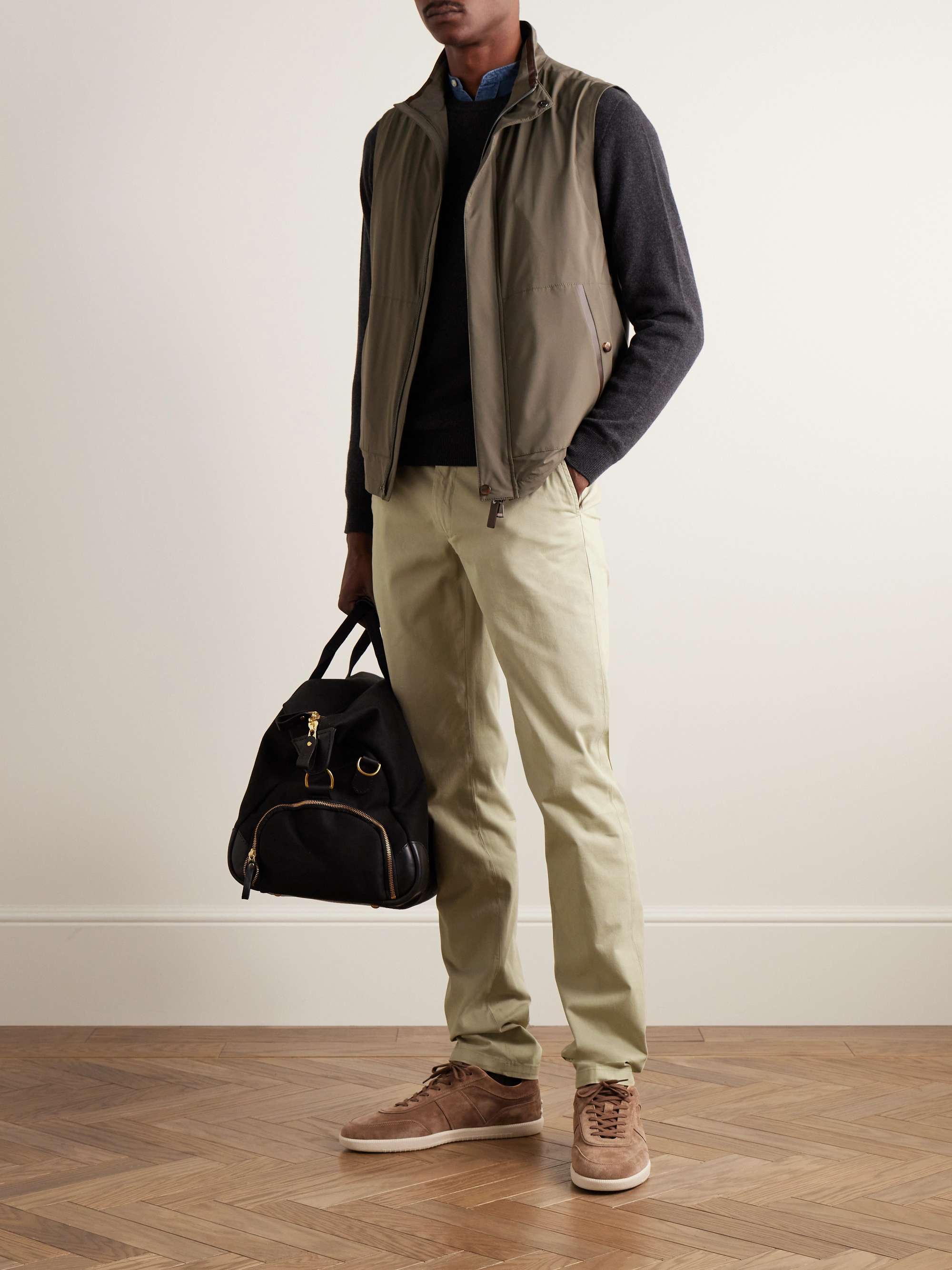 CANALI SlimFit StraightLeg GarmentDyed CottonBlend Twill Trousers