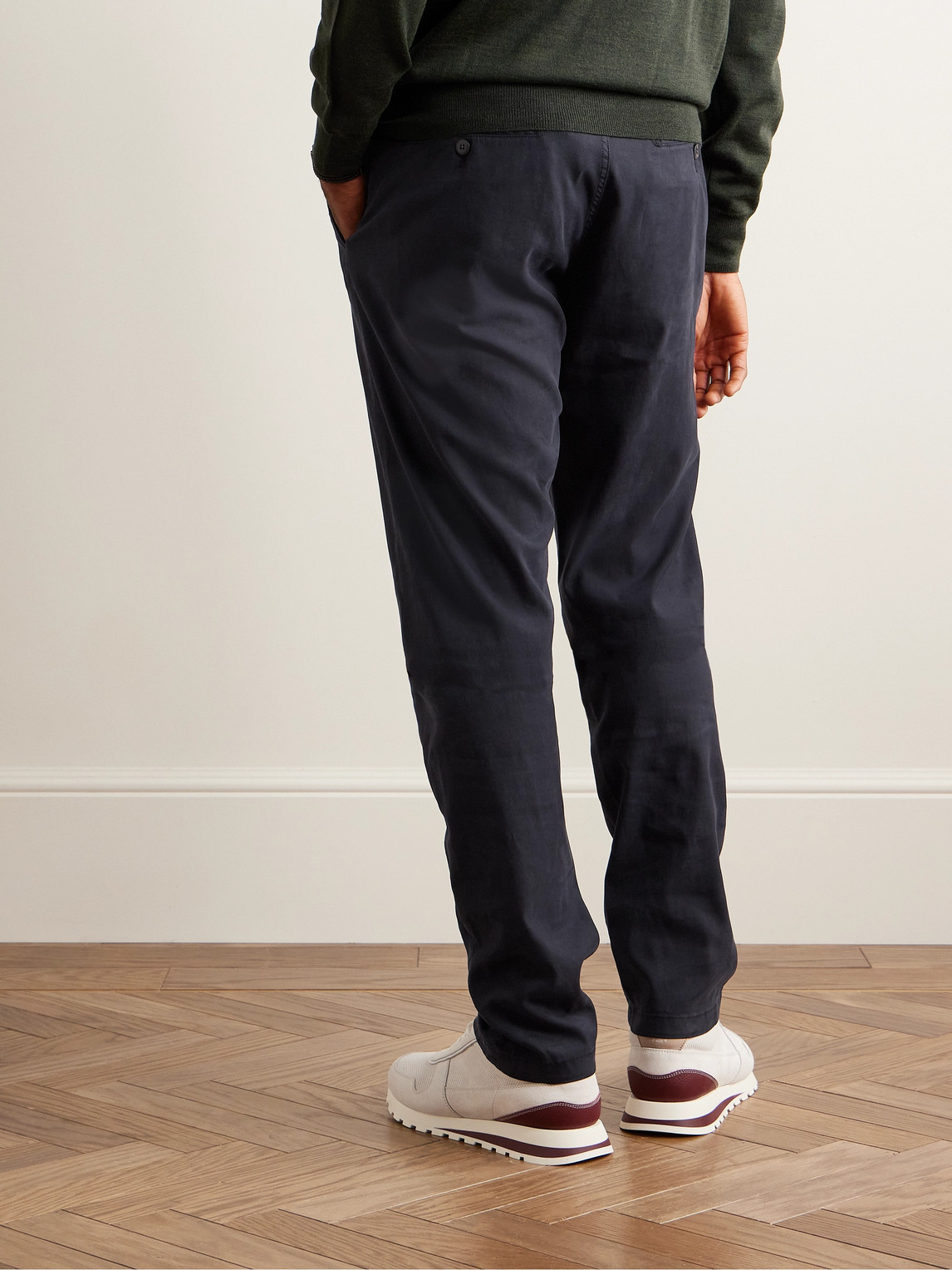 Shop Canali Straight-leg Lyocell-blend Twill Trousers In Blue