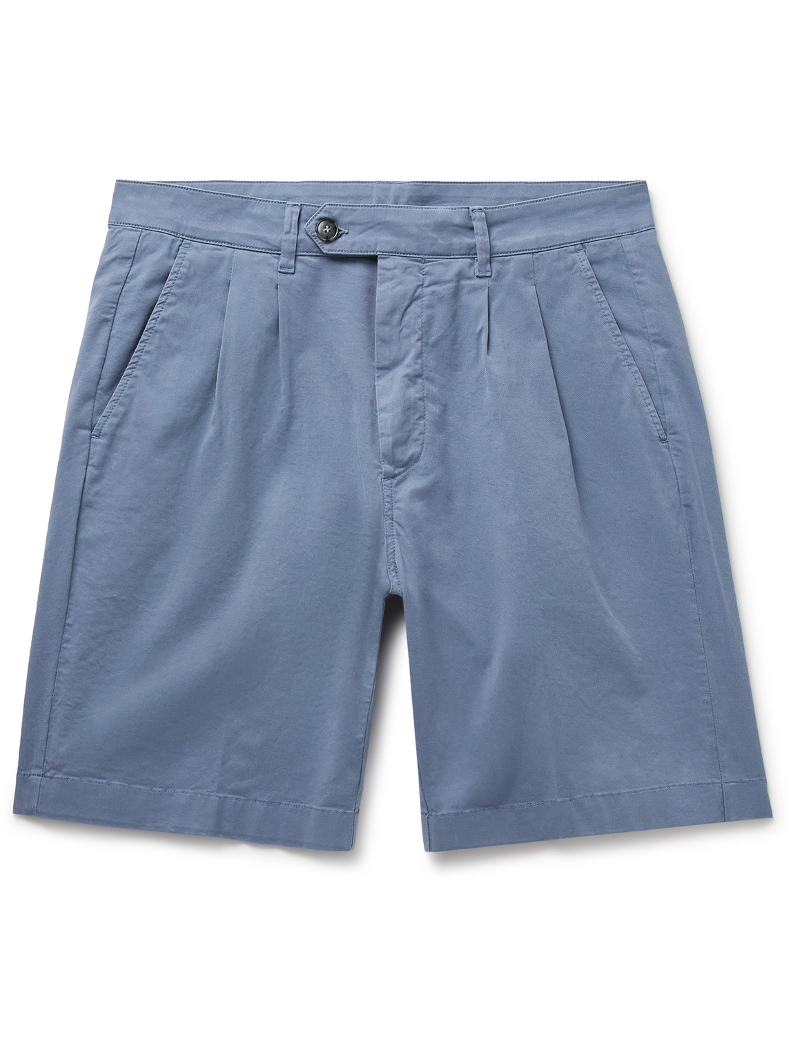 Canali Straight-leg Pleated Cotton-blend Twill Bermuda Shorts In Blue