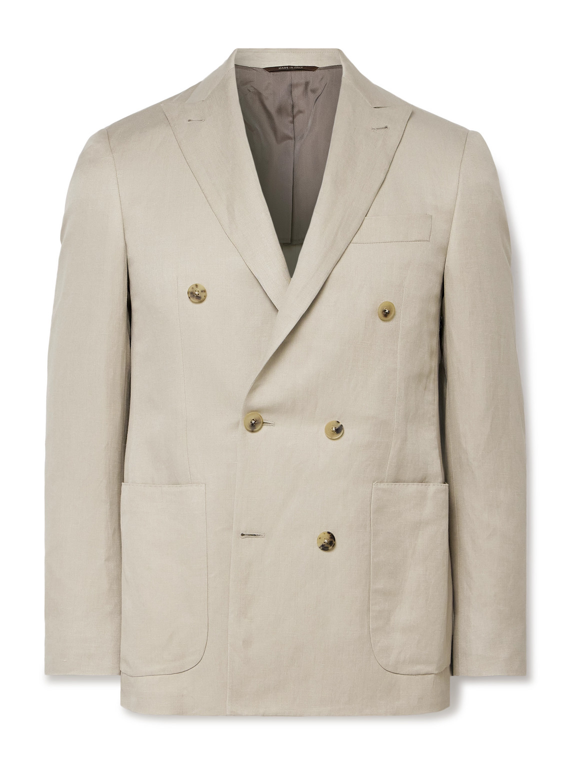 Canali Kei Slim-fit Double-breasted Linen And Silk-blend Suit Jacket In Neutrals