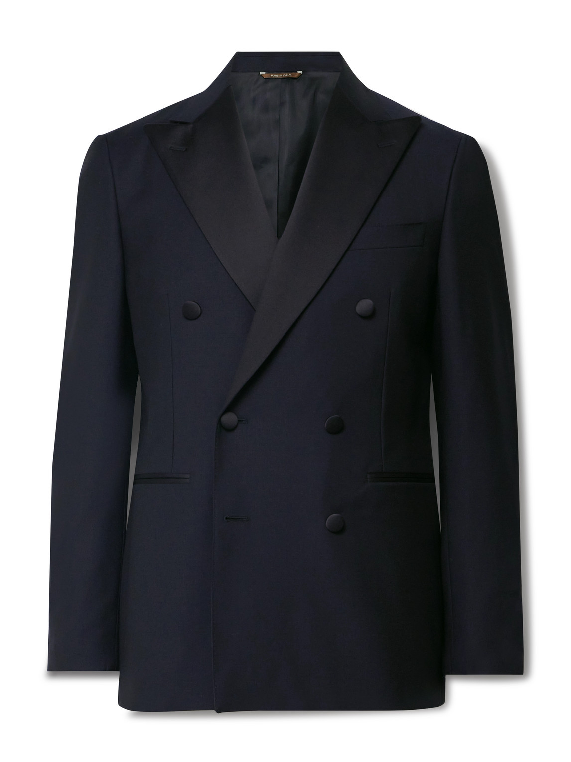 Canali Slim-fit Double-breasted Satin-trimmed Wool Tuxedo Jacket In Blue