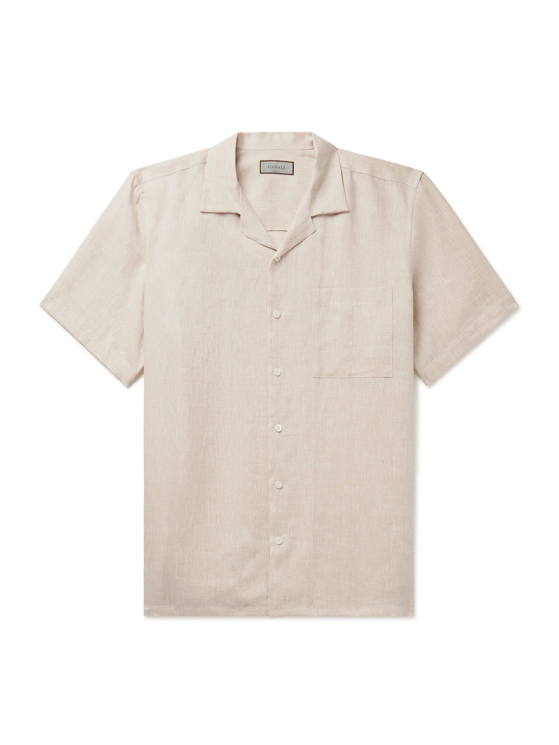 Canali Camp-collar Linen-jacquard Shirt In Neutrals