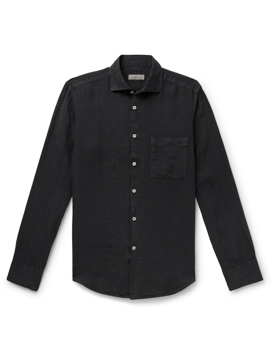 Canali Crinkled-linen Shirt In Black