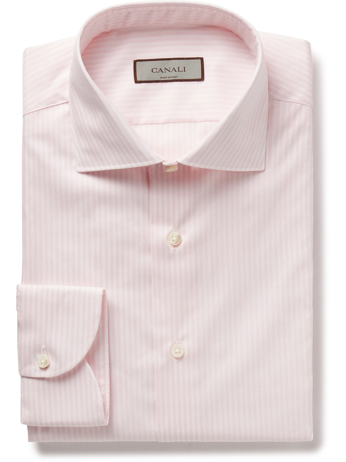 Canali Slim-fit Cutaway-collar Striped Cotton-twill Shirt In Pink