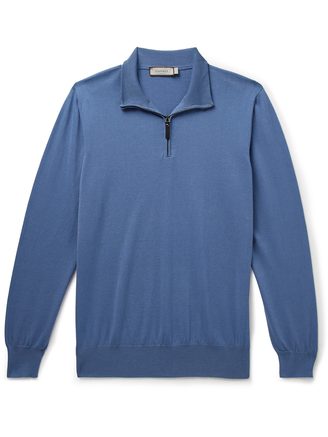 Shop Canali Cotton Half-zip Sweater In Blue