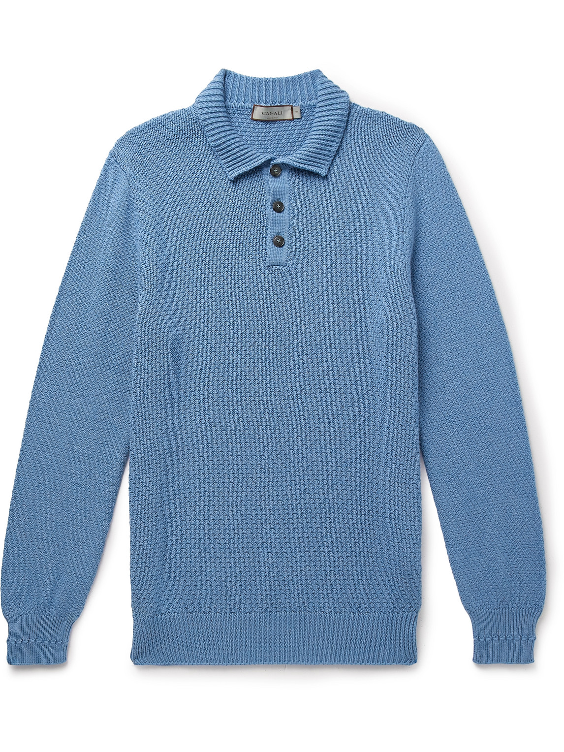 Canali Textured-knit Cotton Polo Shirt In Blue
