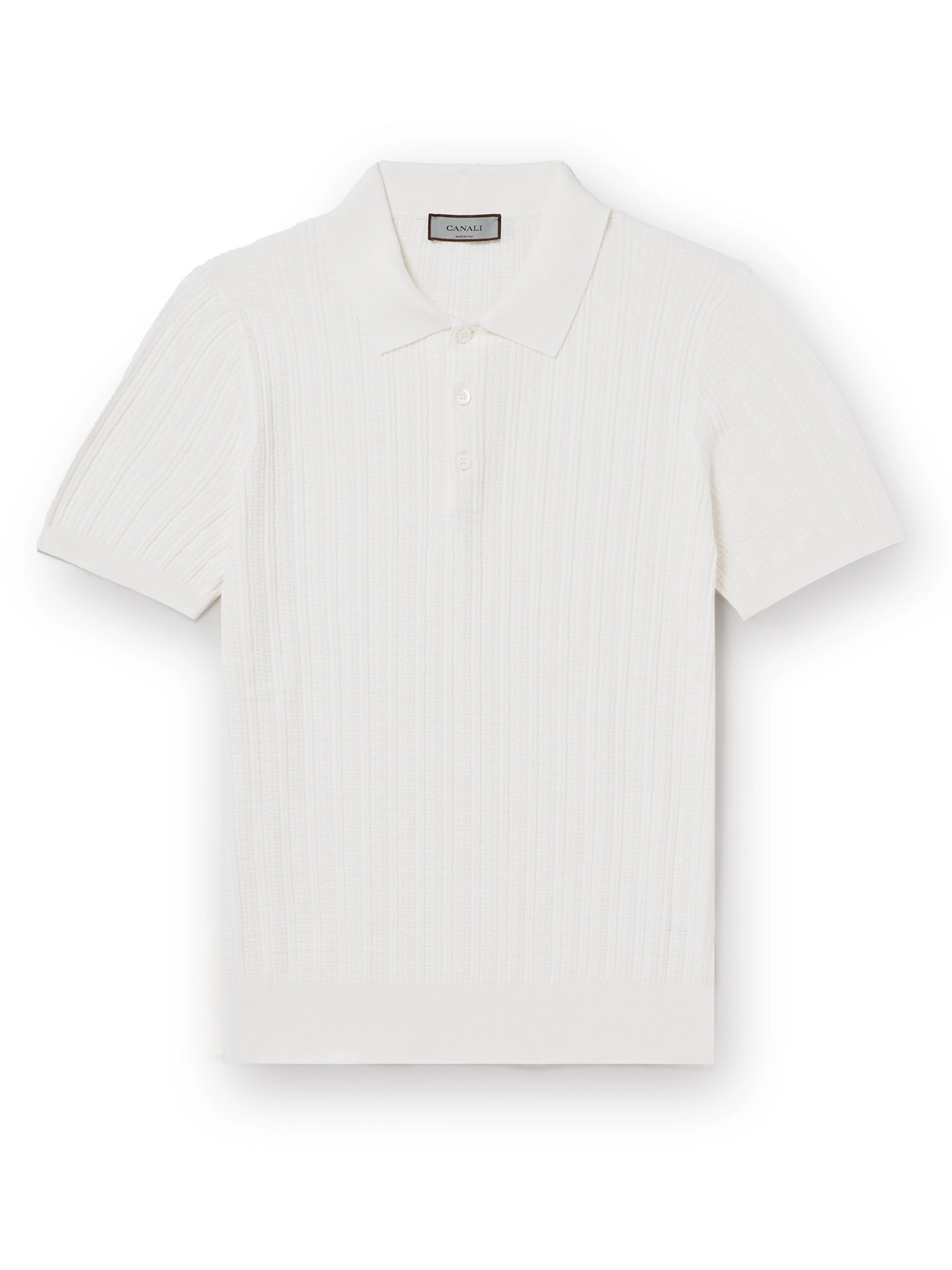 Canali Textured-knit Cotton Polo Shirt In White