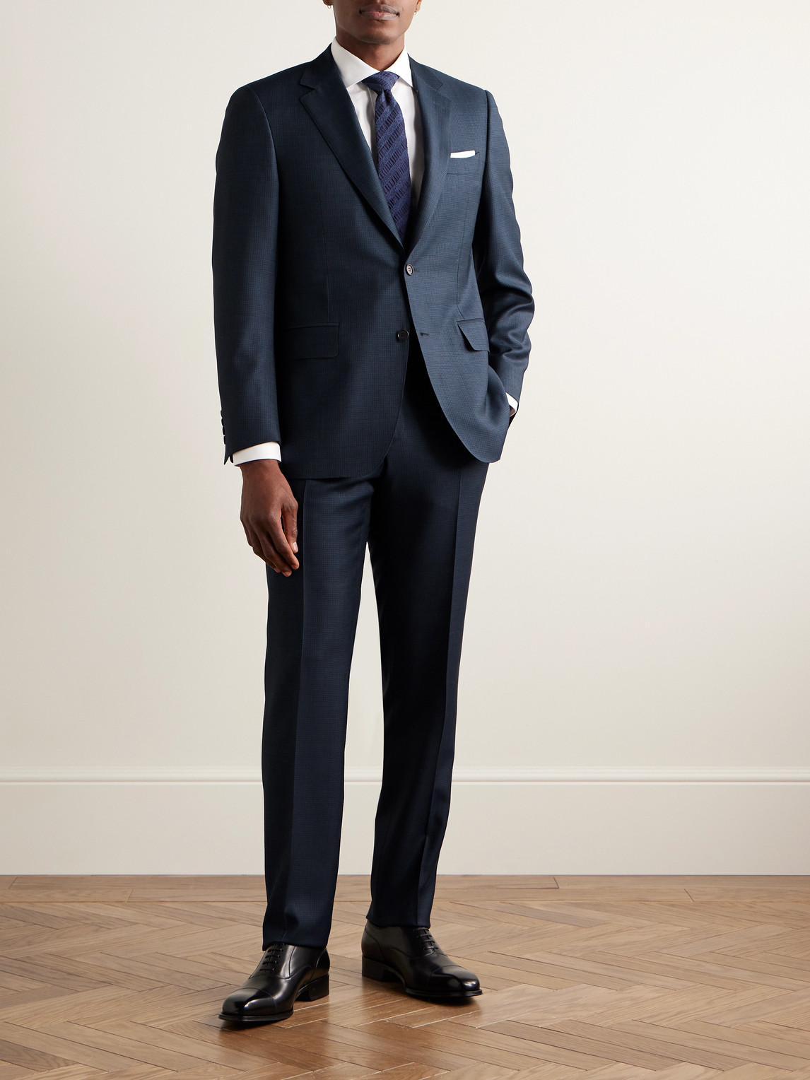 Shop Canali Checked Super 130s Wool Suit Jacket In Blue