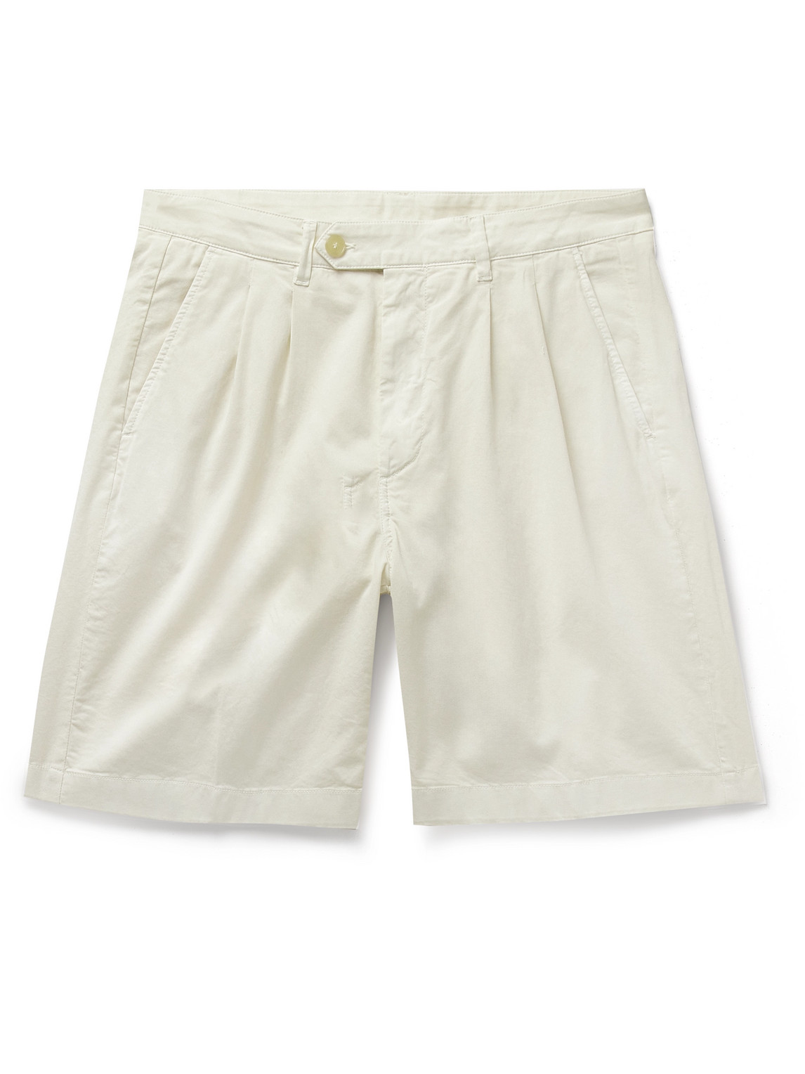 Canali Straight-leg Pleated Cotton-blend Twill Bermuda Shorts In Neutrals