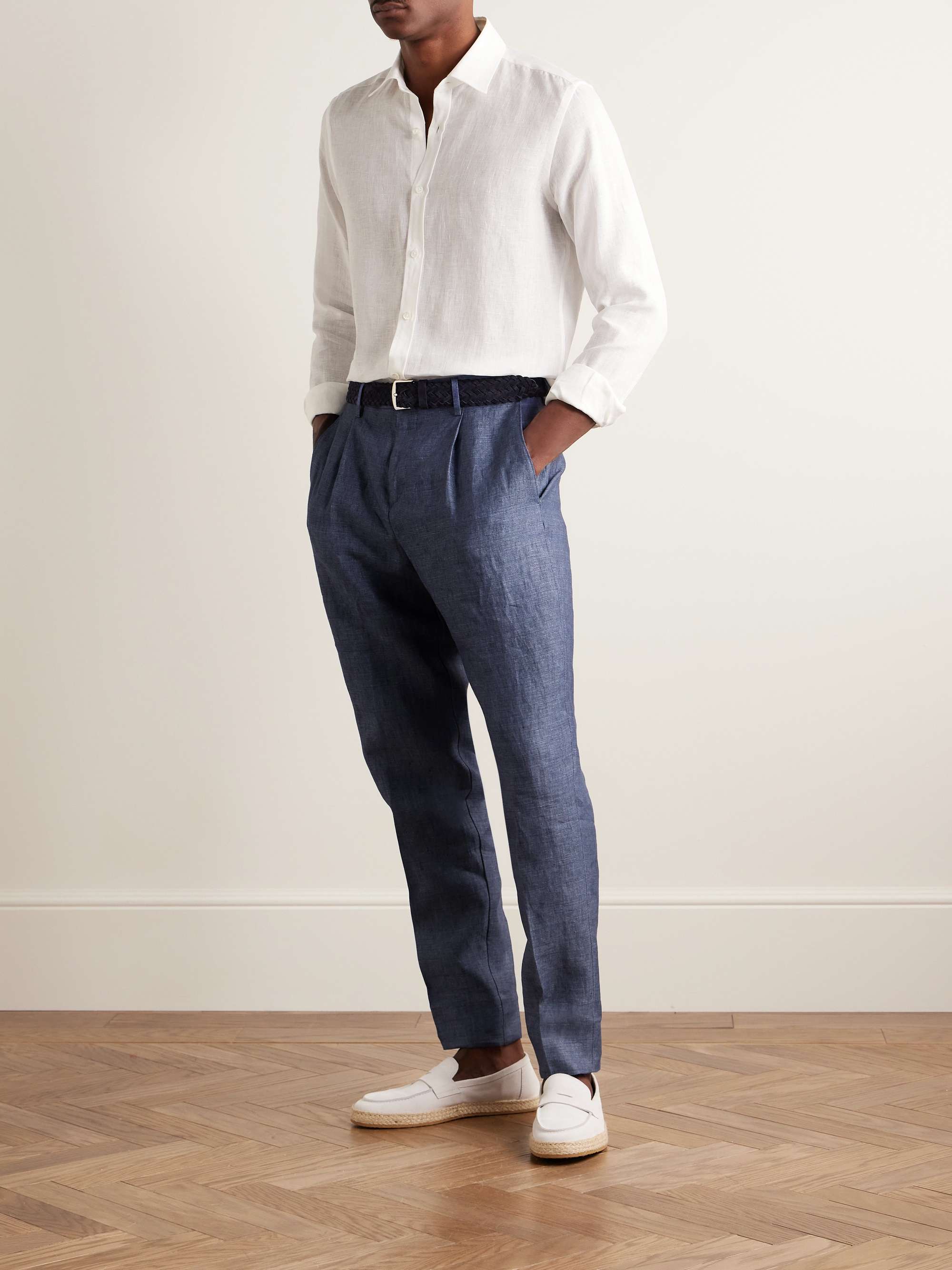 CANALI Slim Fit Pleated Slub Linen Trousers for Men MR PORTER