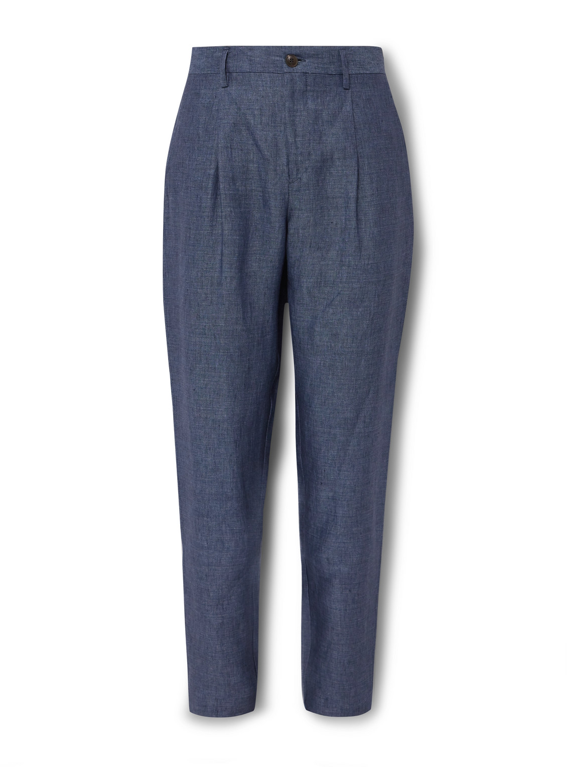 Canali Slim-fit Pleated Slub Linen Trousers In Blue