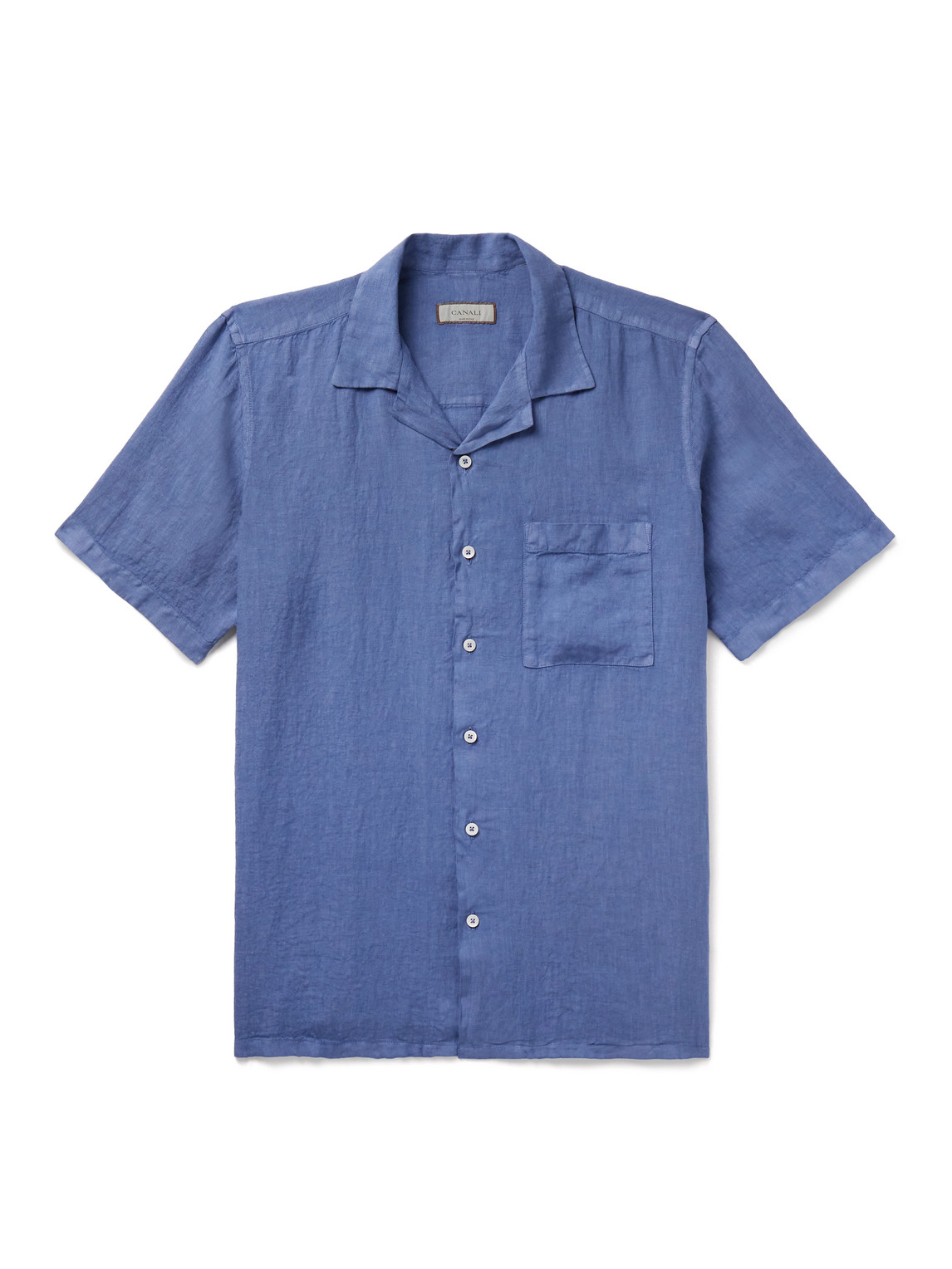 Canali Camp-collar Linen Shirt In Blue