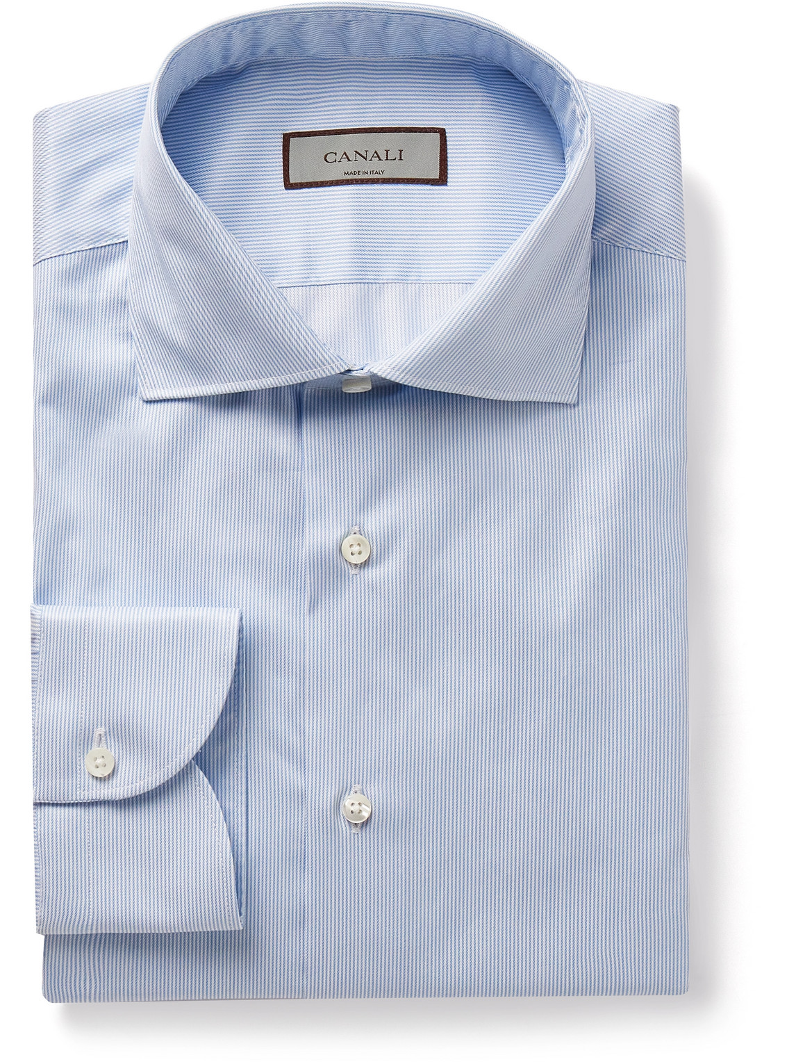 Canali Slim-fit Cutaway-collar Striped Cotton-twill Shirt In Blue