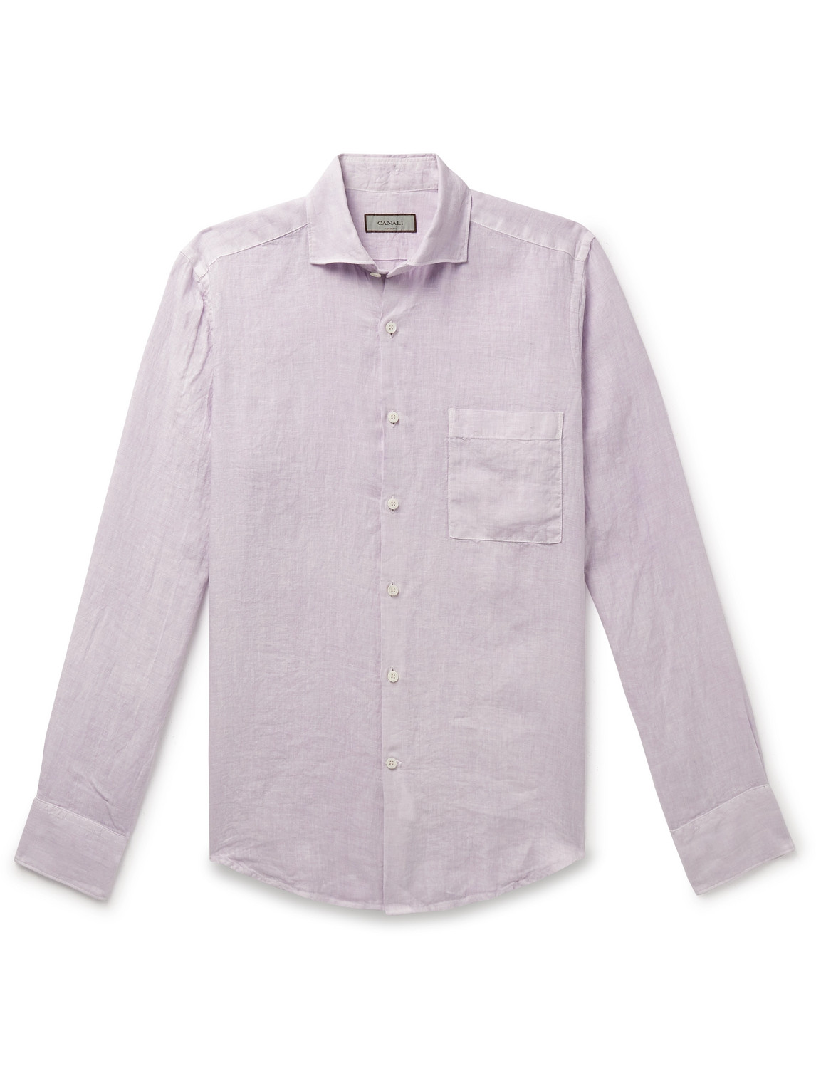 Canali Crinkled-linen Shirt In Pink