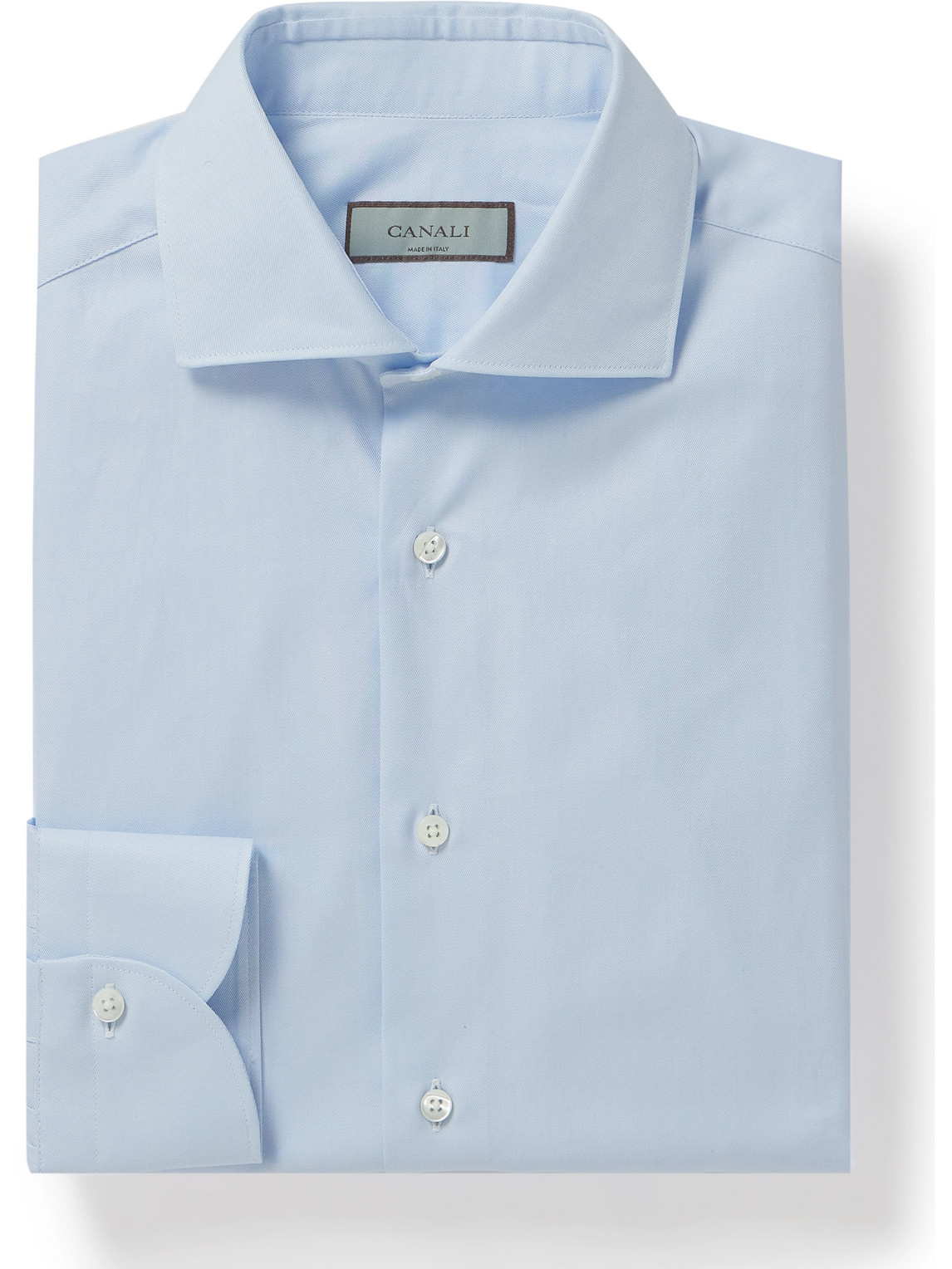 Canali Cutaway-collar Cotton-twill Shirt In Blue