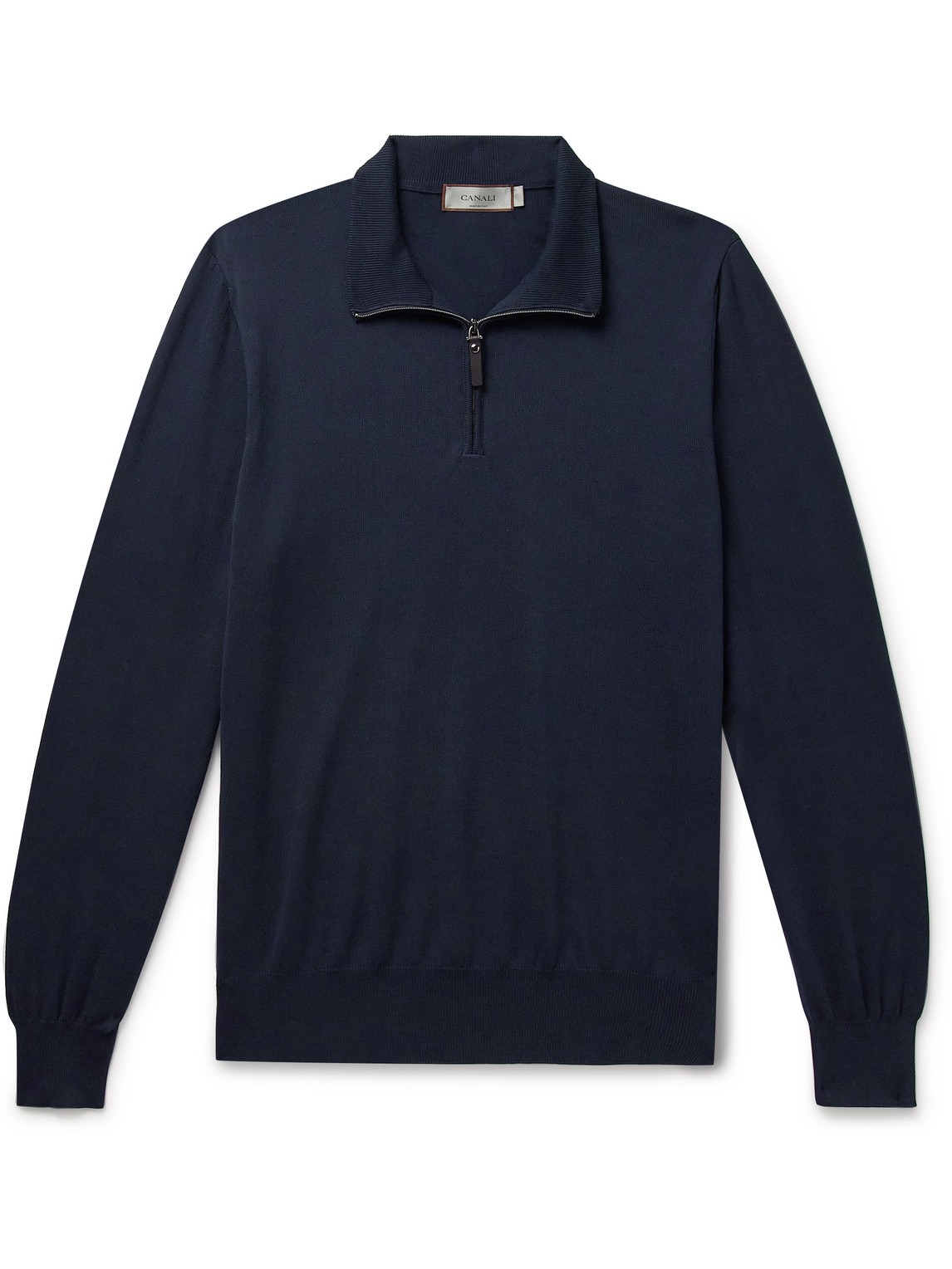Canali Slim-fit Cotton Half-zip Sweater In Blue