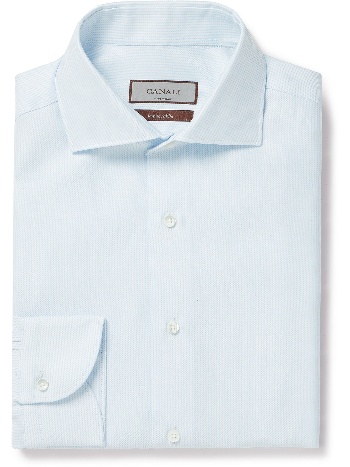 Canali Cotton And Linen-blend Jacquard Shirt In Blue