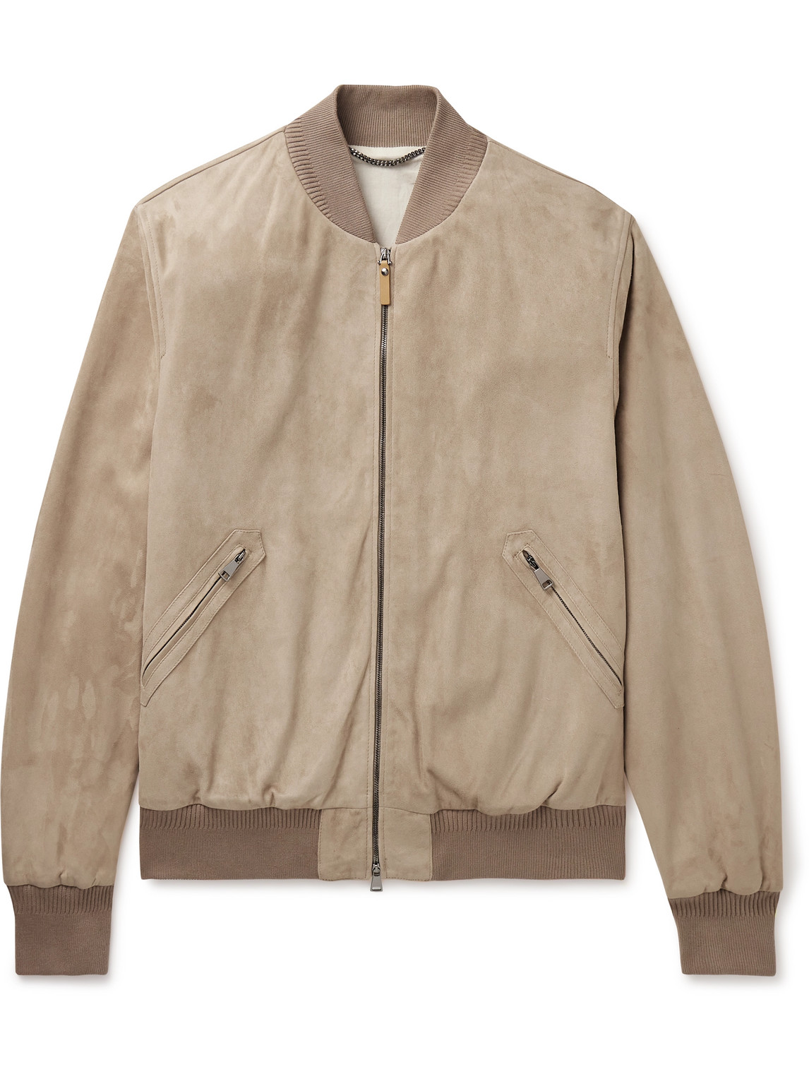 Canali Suede Bomber Jacket In Neutrals