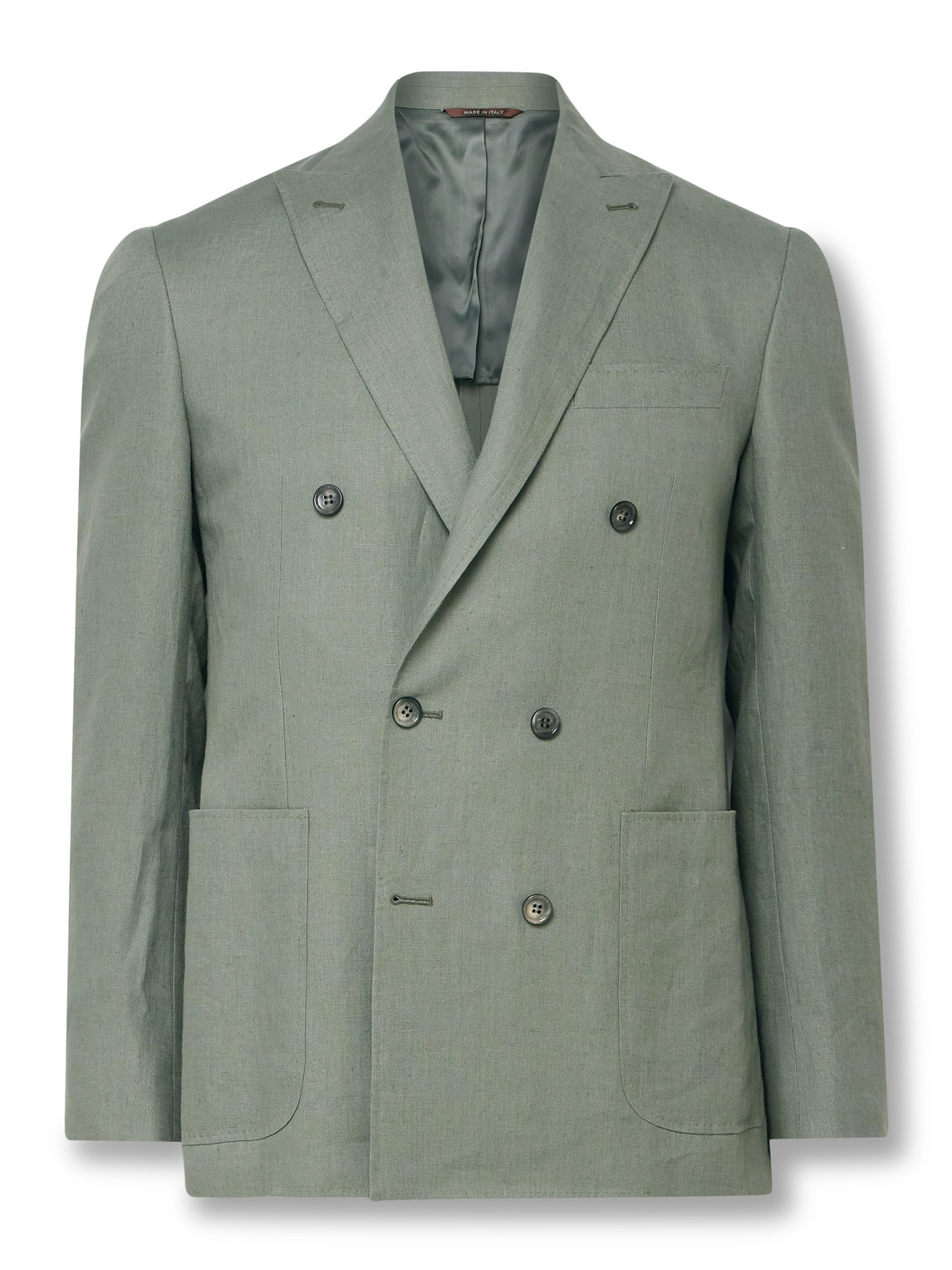 Canali Kei Slim-fit Double-breasted Linen Suit Jacket In Green