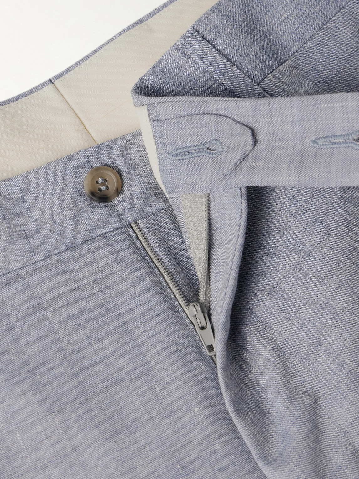 Canali Kei Slim-fit Linen And Wool-blend Suit Trousers In Blue