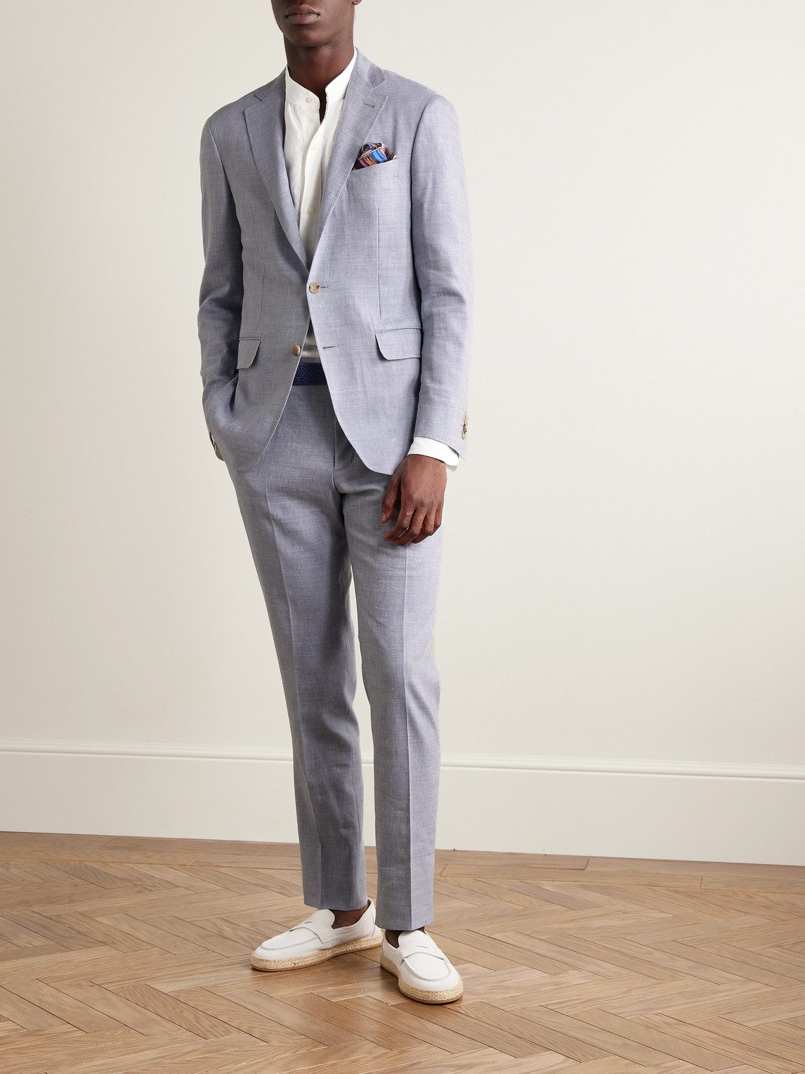 Canali Kei Slim-fit Linen And Wool-blend Suit Trousers In Blue