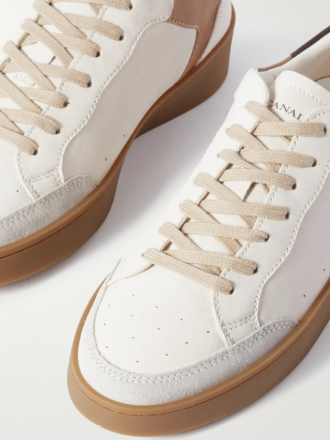 Shop Canali Suede-trimmed Leather Sneakers In Neutrals