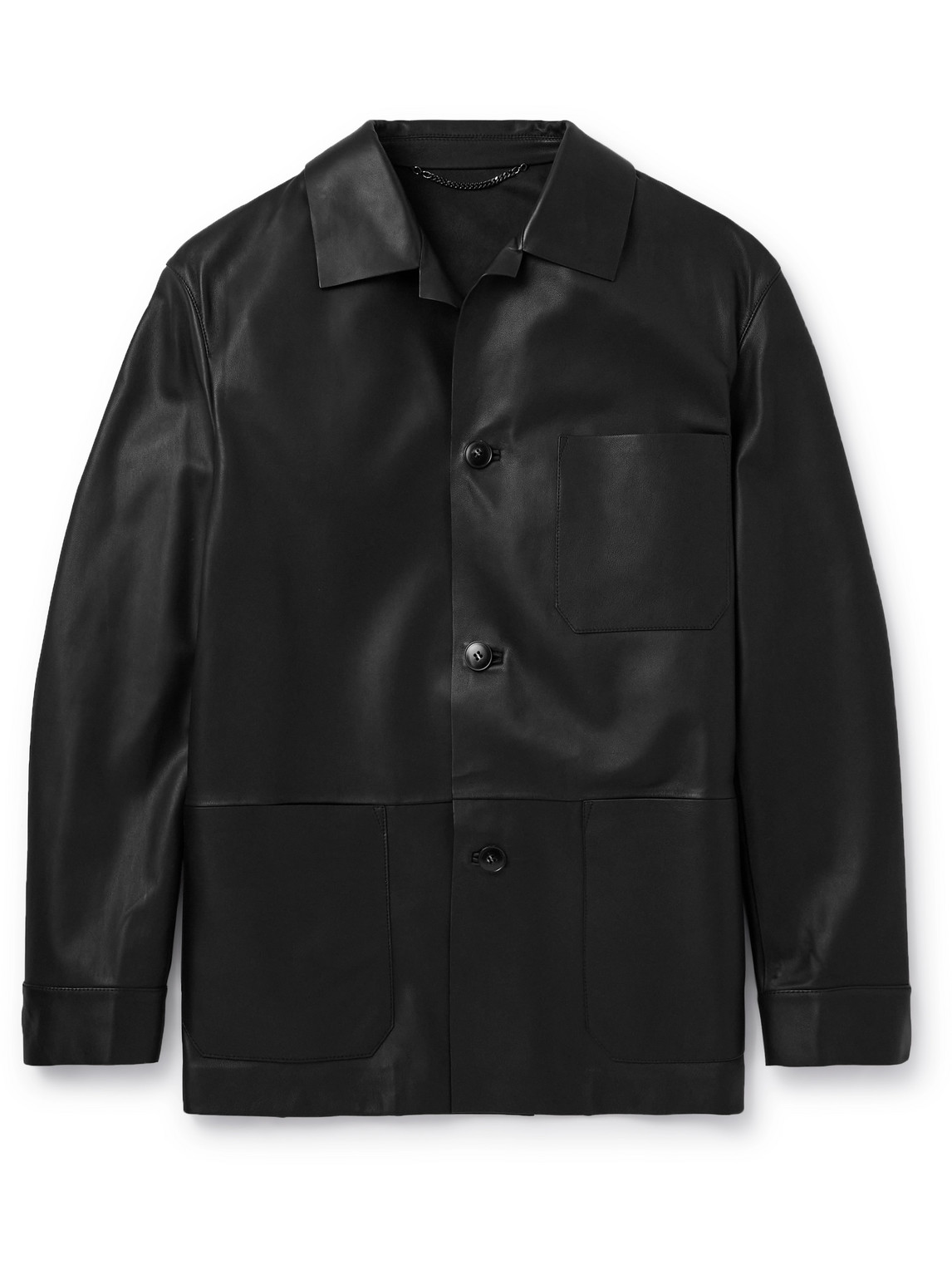 Canali Leather Chore Jacket In Black