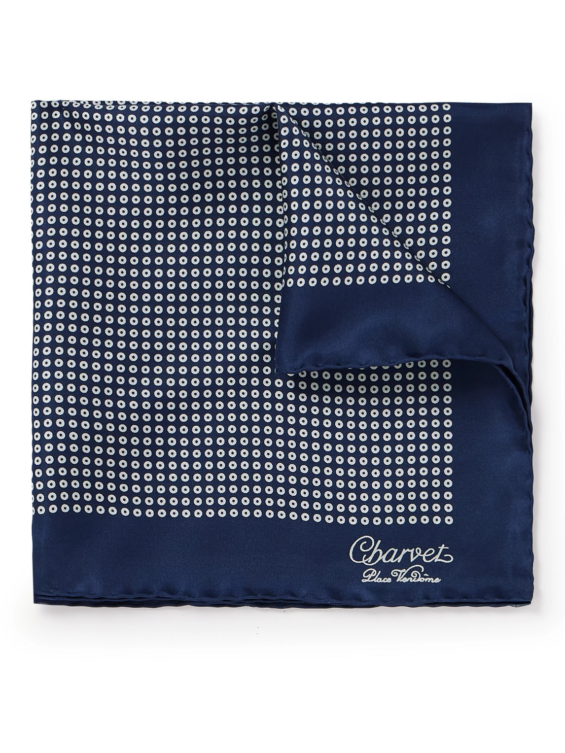 Charvet Polka-dot Silk Pocket Square In Blue