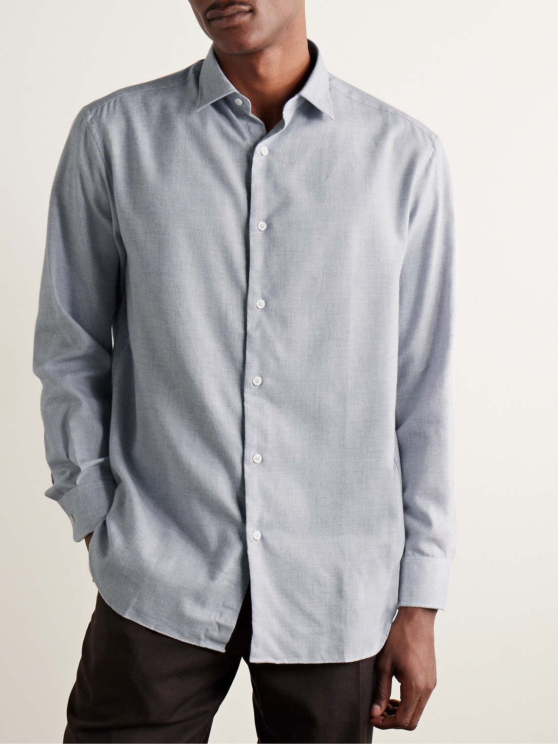 Shop Charvet Brushed Cotton And Wool-blend Shirt In Gray