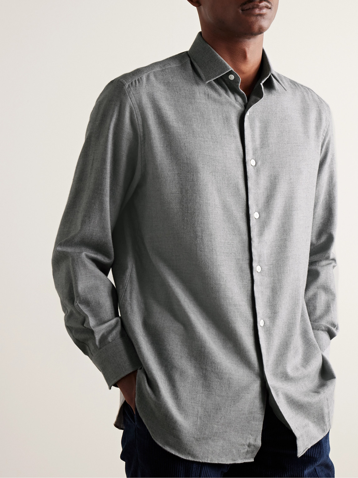 Shop Charvet Brushed Cotton And Wool-blend Shirt In Gray