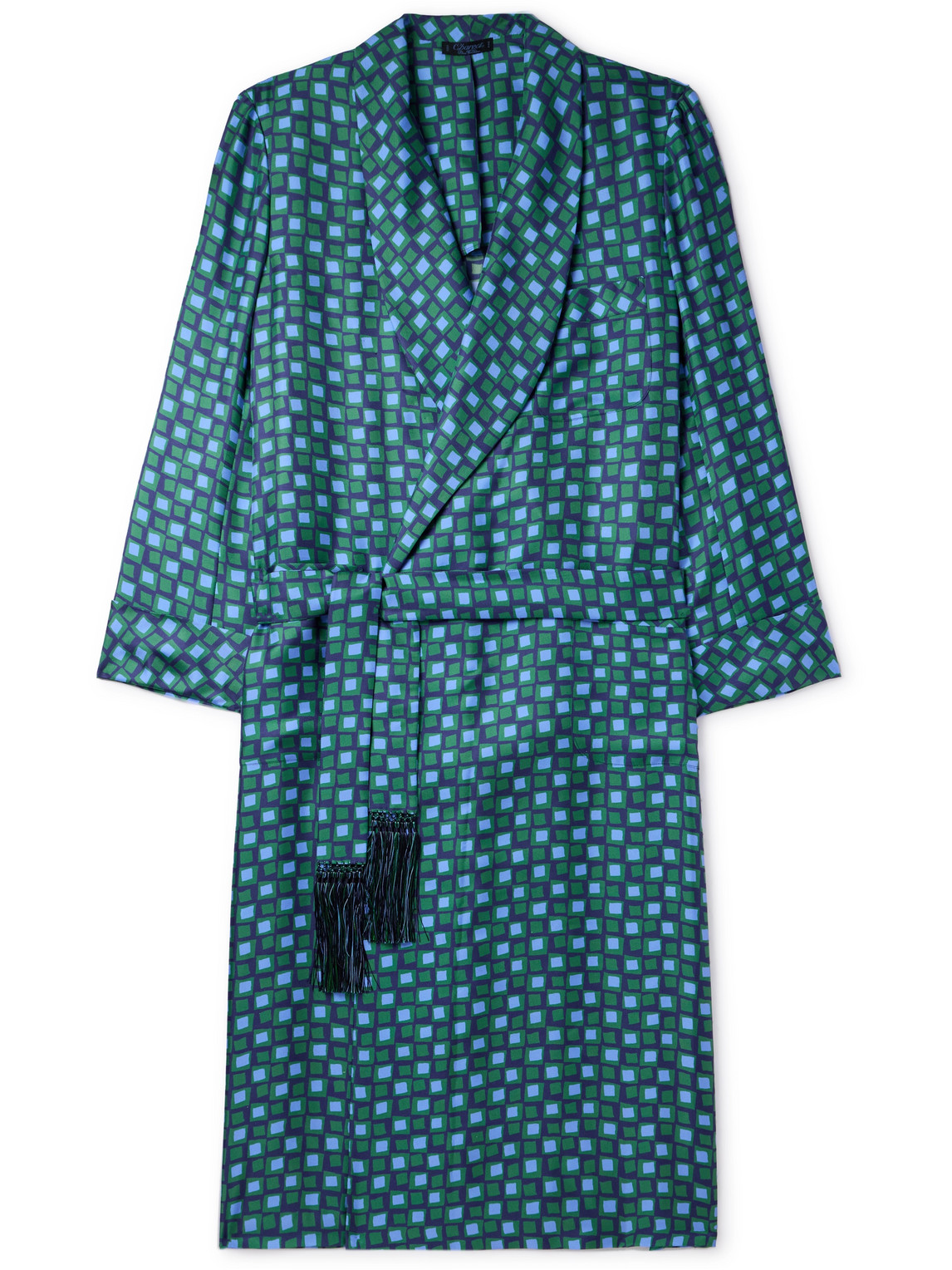 Charvet Belted Printed Silk-twill Robe In Blue