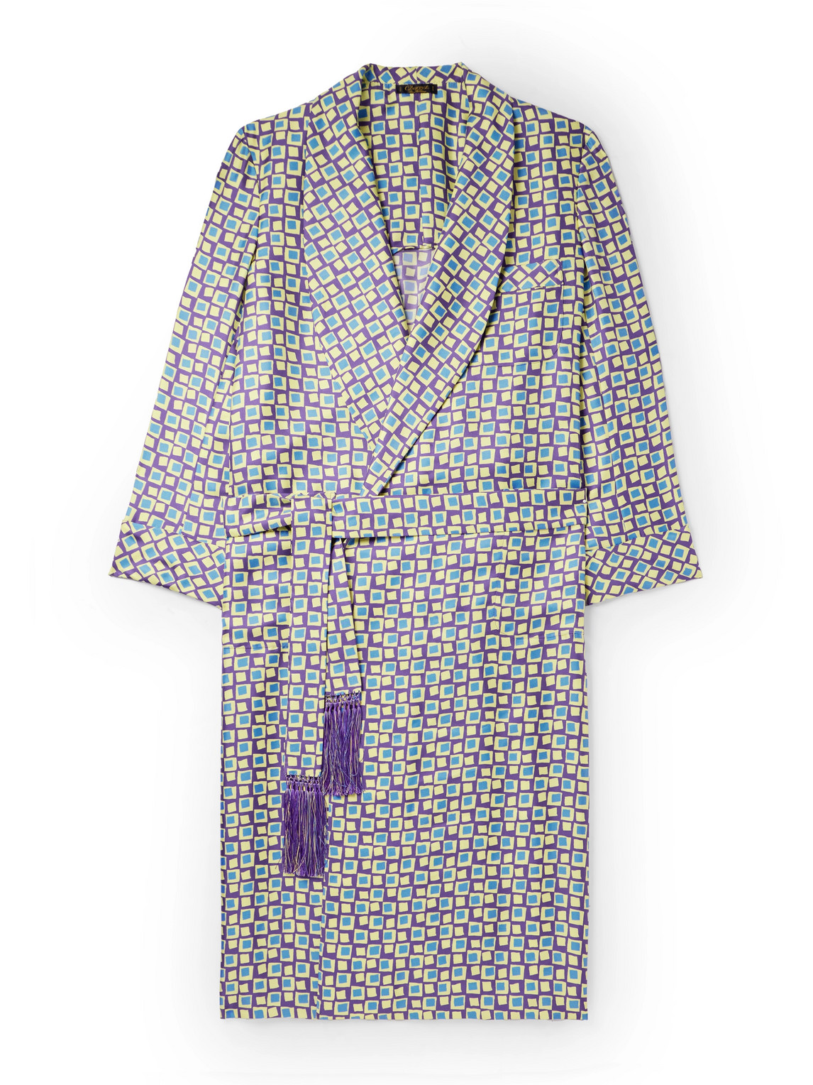 Charvet Belted Printed Silk-twill Robe In Purple