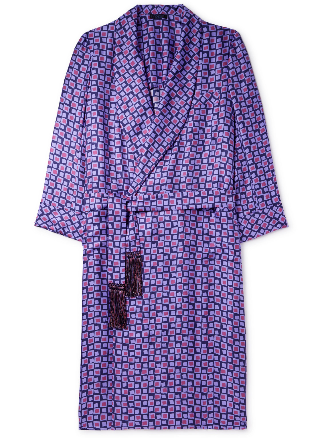 Charvet Belted Printed Silk-twill Robe In Purple