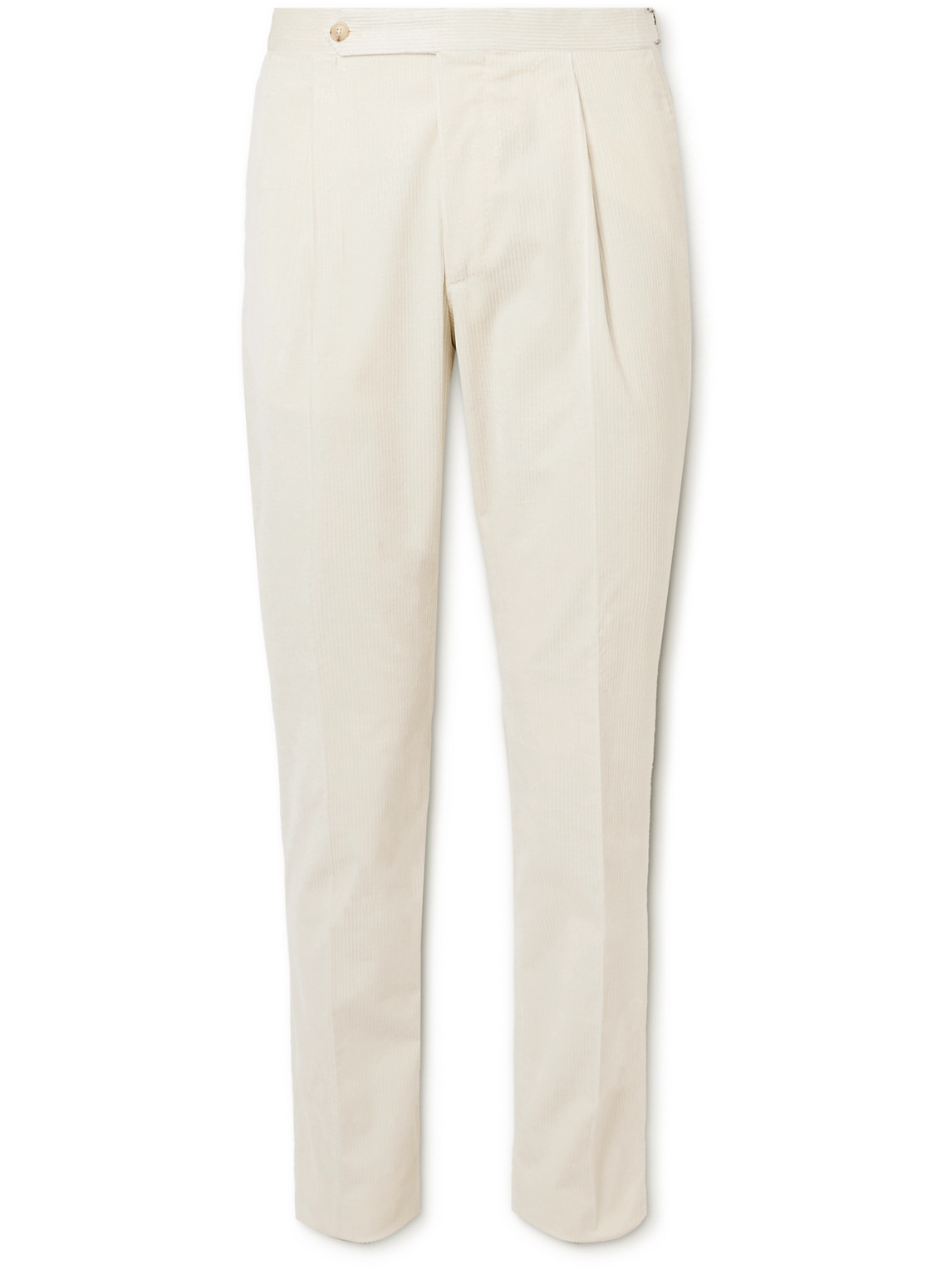 De Petrillo Pleated Cotton-blend Corduroy Trousers In White