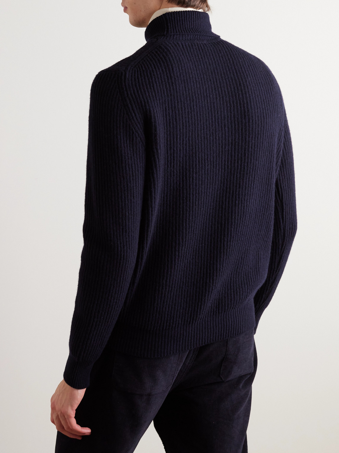 Shop De Petrillo Ribbed Wool And Cashmere-blend Sweater In Blue